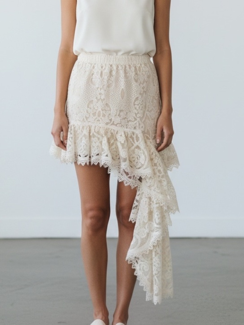 Bronx and Banco Cream Asymmetrical Skirt